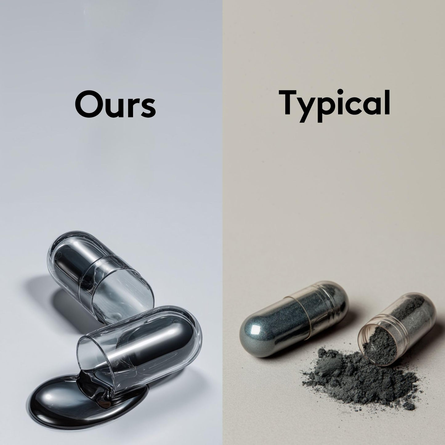 Non-GMO liquid activated charcoal capsules for stomach cleanse.
