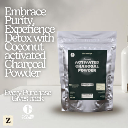 Zen Principle Charcoal Powder being applied to a wet toothbrush for organic dental stain removal