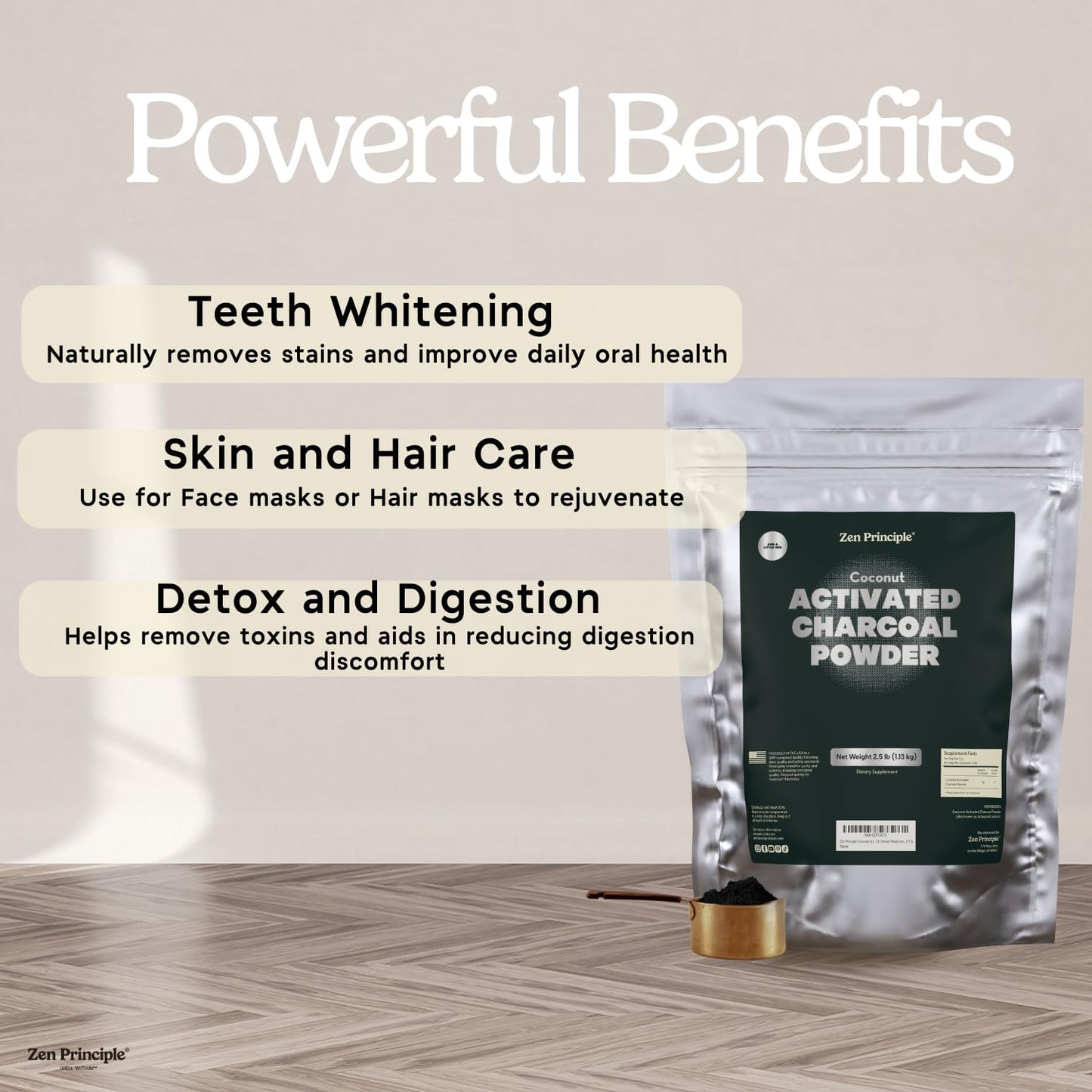 DIY charcoal face mask preparation using the ultra fine Zen Principle coconut powder