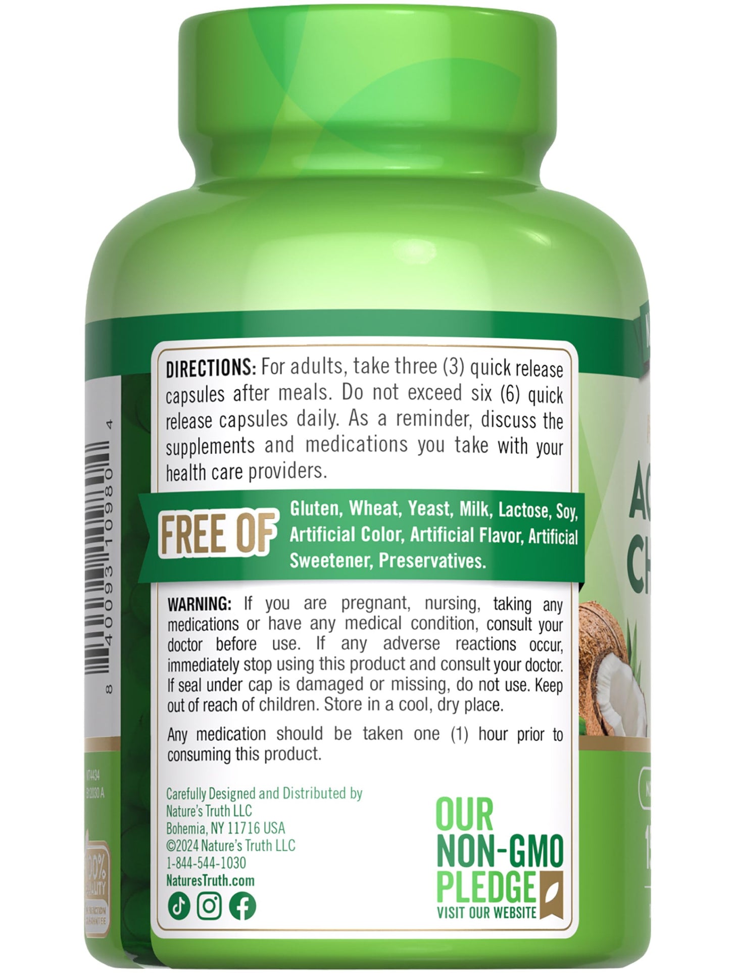 Authentic USA premium activated charcoal supplement container on a clean background.