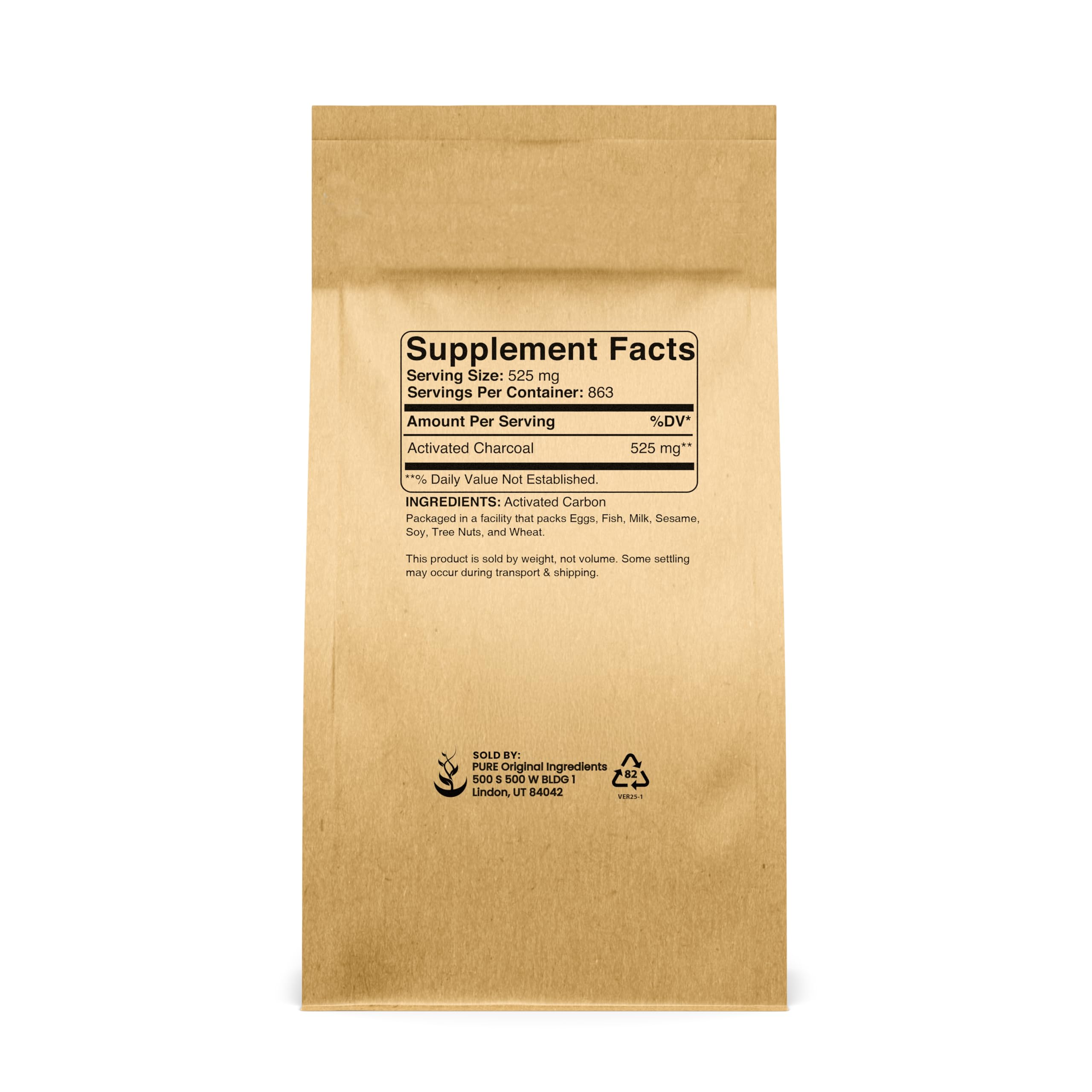 Pure Original Ingredients Activated Charcoal 16 Ounce fine black powder texture showcasing premium absorbency.