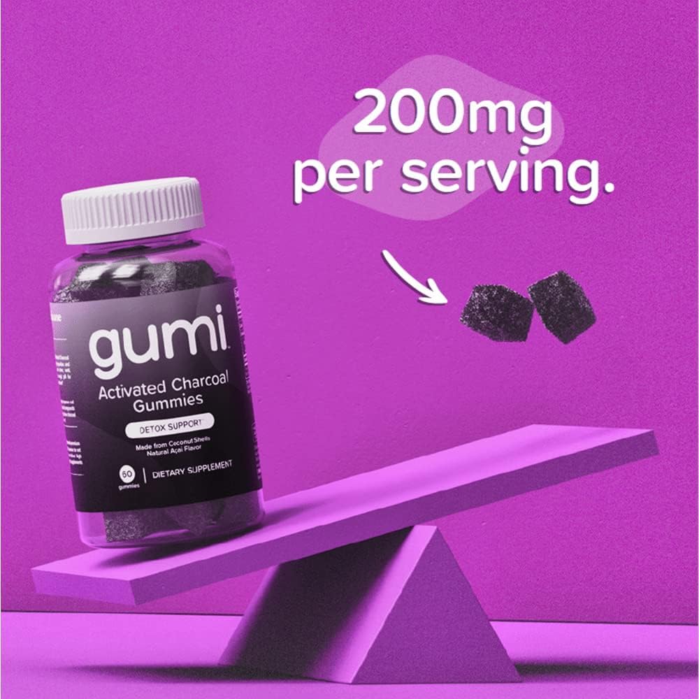 Vegan gluten free activated charcoal gummies by Gumi Nutrition for gut health
