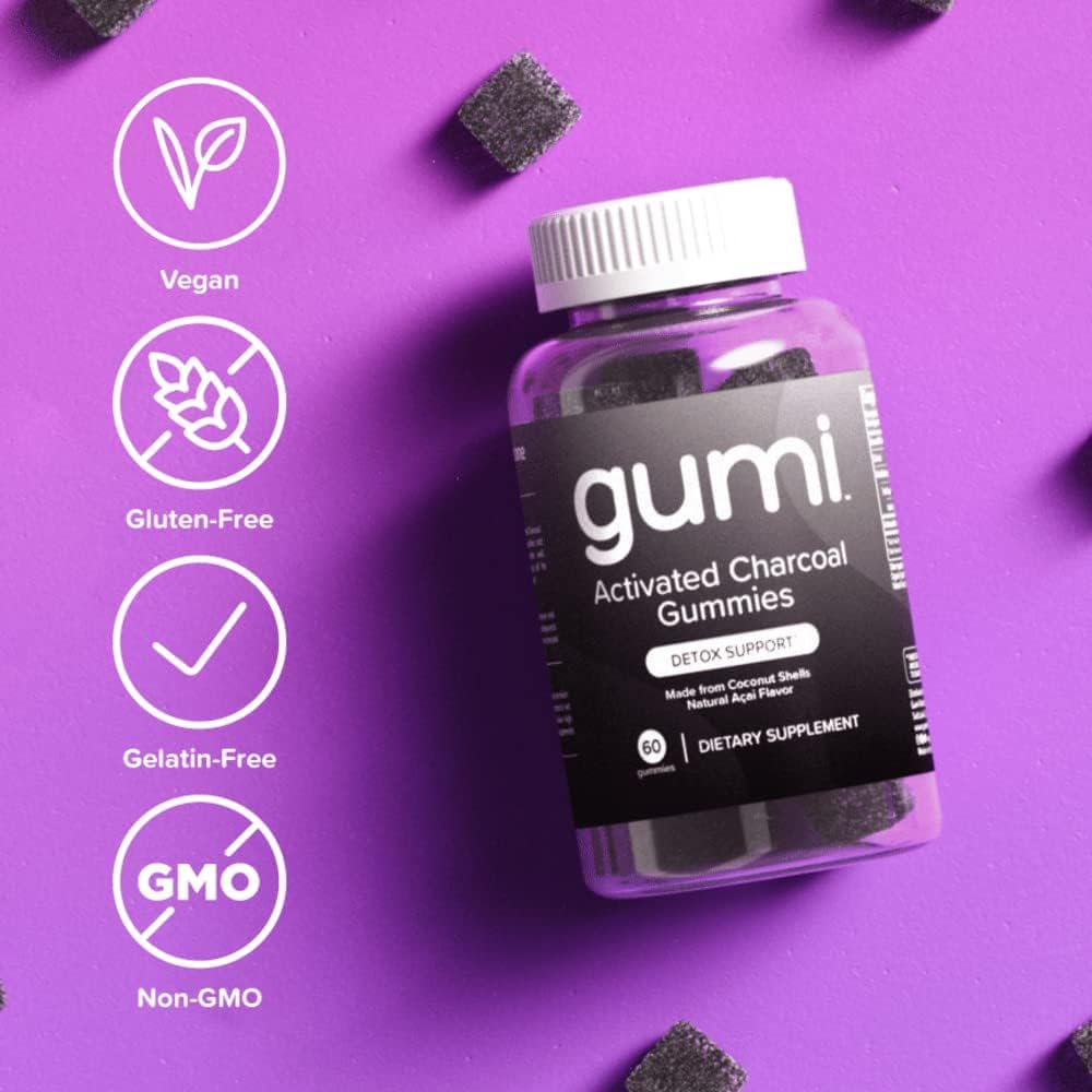Premium coconut shell charcoal gummies close up of bottle cap and seal