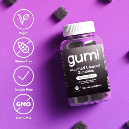 Premium coconut shell charcoal gummies close up of bottle cap and seal