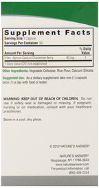 Nature's Answer Chastetree Berry 40 milligram supplement bottle showcasing the Advanced Botanical Fingerprint Technology verification seal.