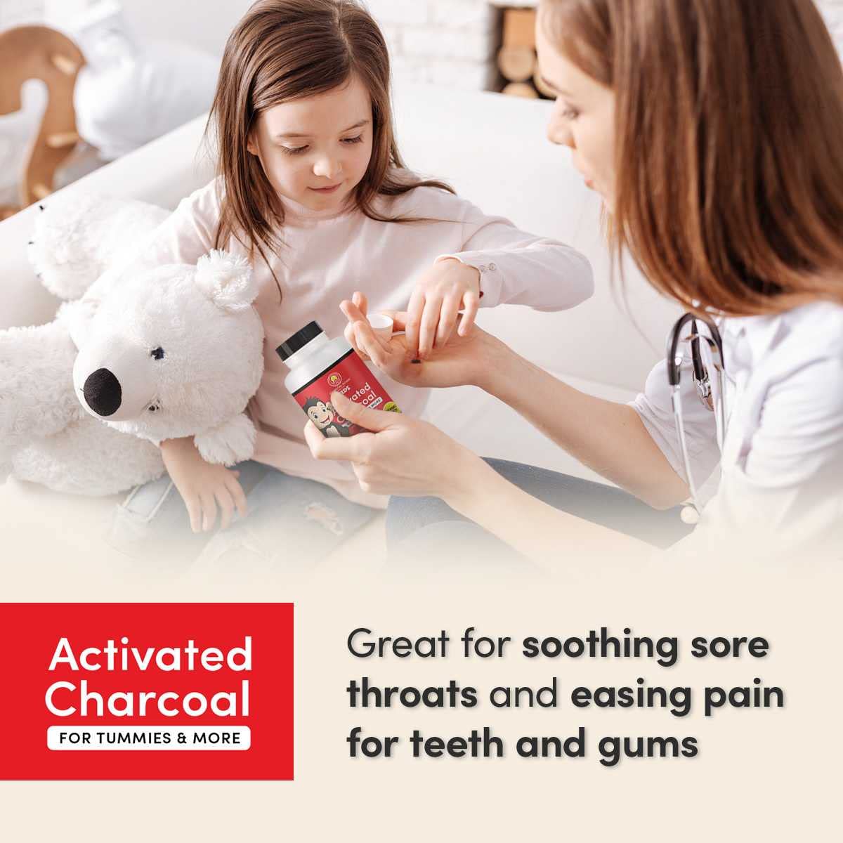 Gluten free allergen friendly charcoal tablets for kids upset stomach and nausea