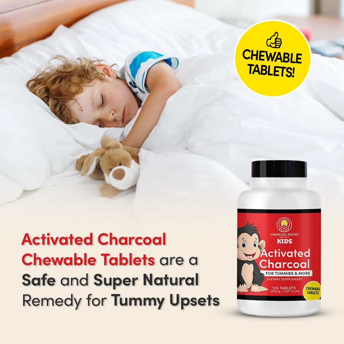 Charcoal House 135 count chewable digestive health dietary supplement for families