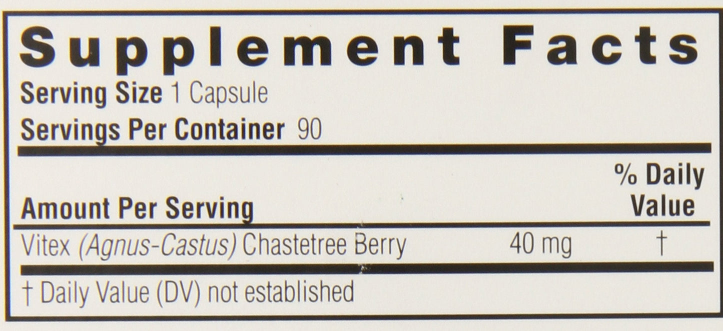 Close-up view of the clean, magnesium stearate-free vegetarian capsules of Nature's Answer chaste tree berry daily dietary supplement.