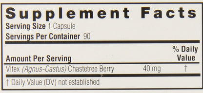Close-up view of the clean, magnesium stearate-free vegetarian capsules of Nature's Answer chaste tree berry daily dietary supplement.