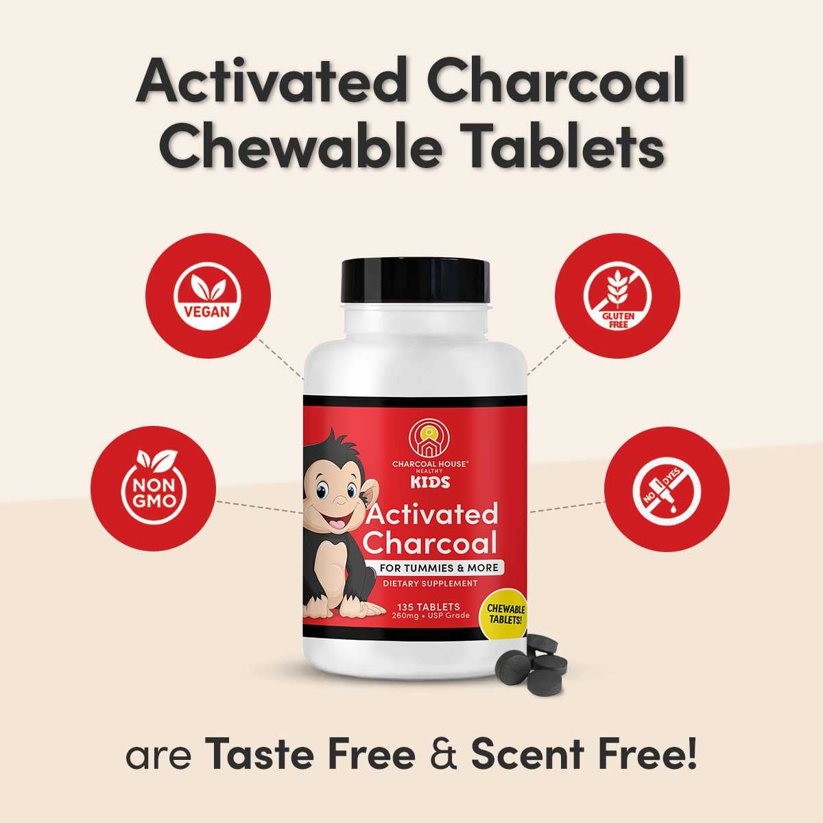 Premium charcoal health tablets for children teeth and gum soothing benefits