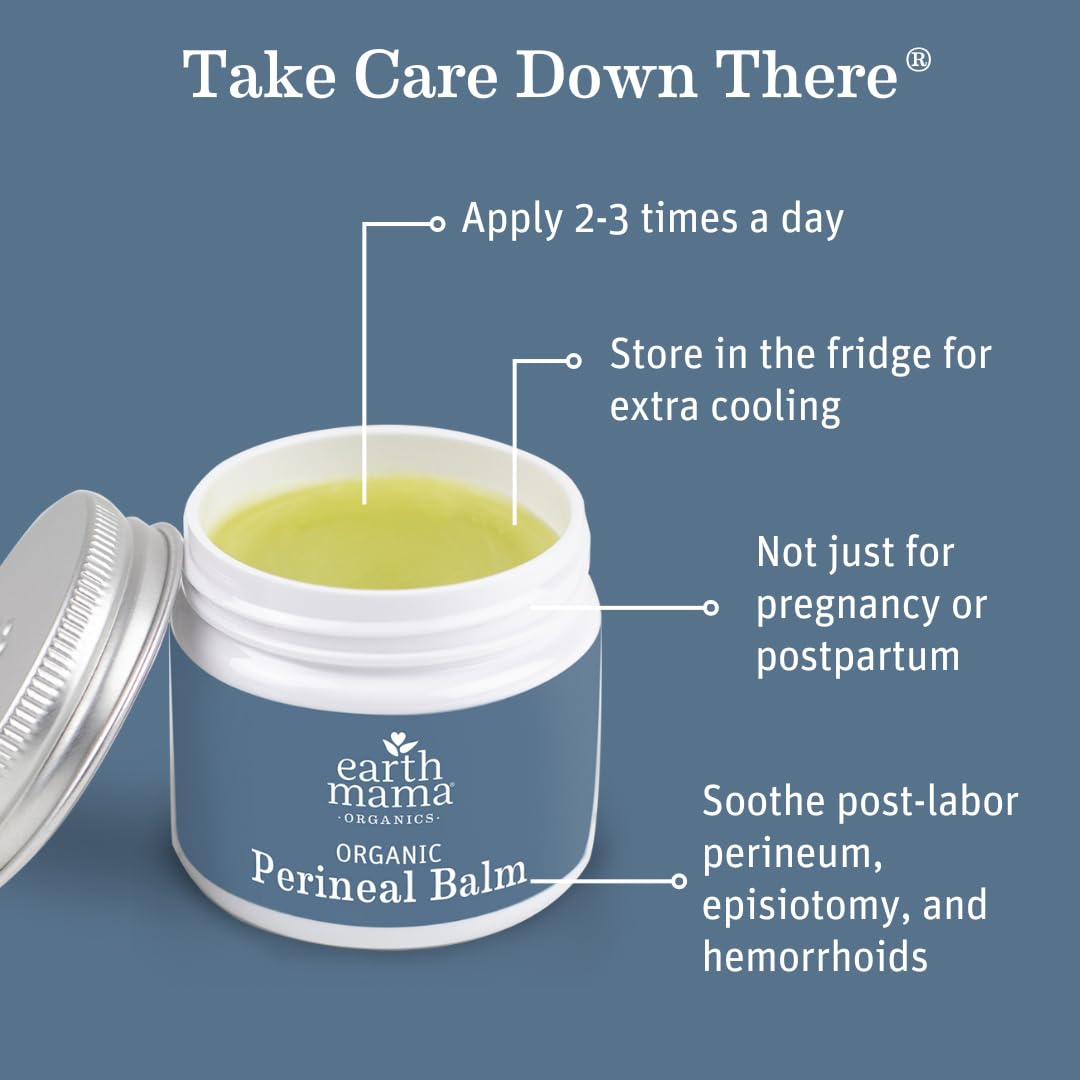 Earth Mama postpartum cooling herbal salve jar with organic ingredients label