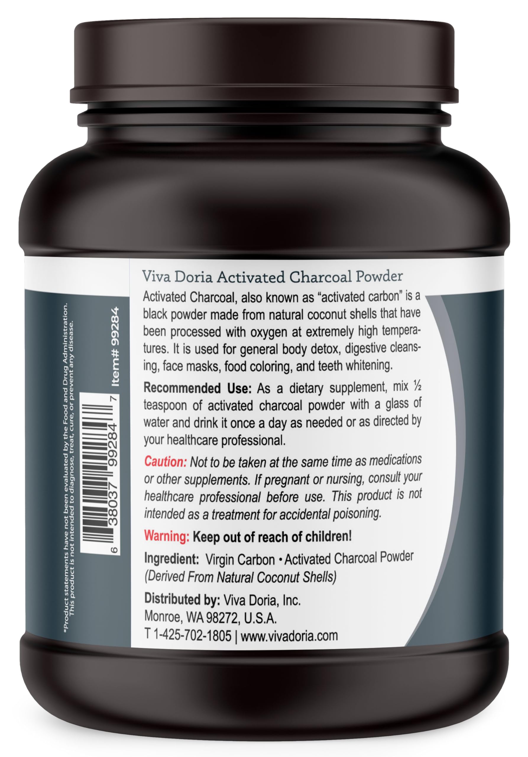 Viva Doria Coconut Shell Derived Charcoal Powder food grade fine texture close up