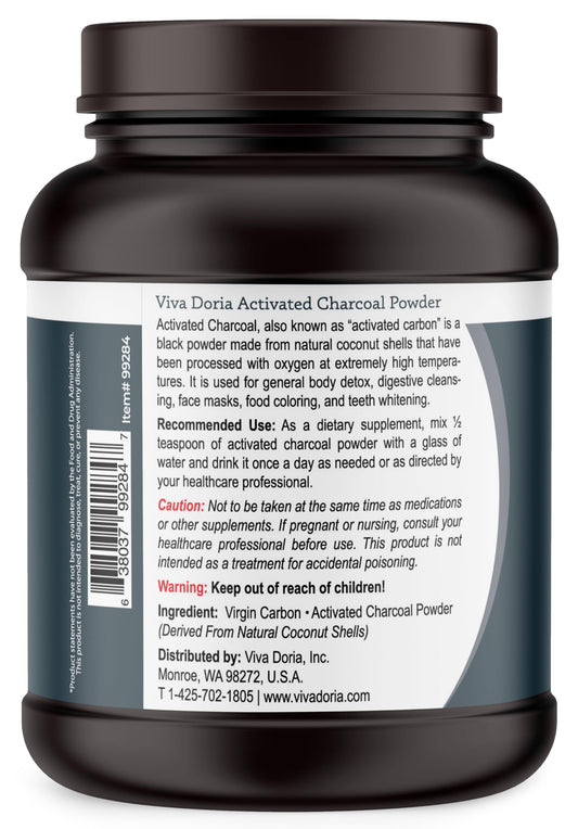 Viva Doria Coconut Shell Derived Charcoal Powder food grade fine texture close up