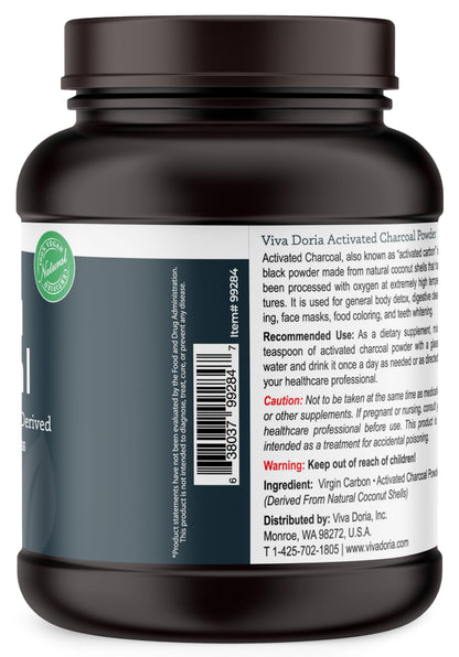 Viva Doria 32 Ounce Activated Charcoal Powder container label instructions