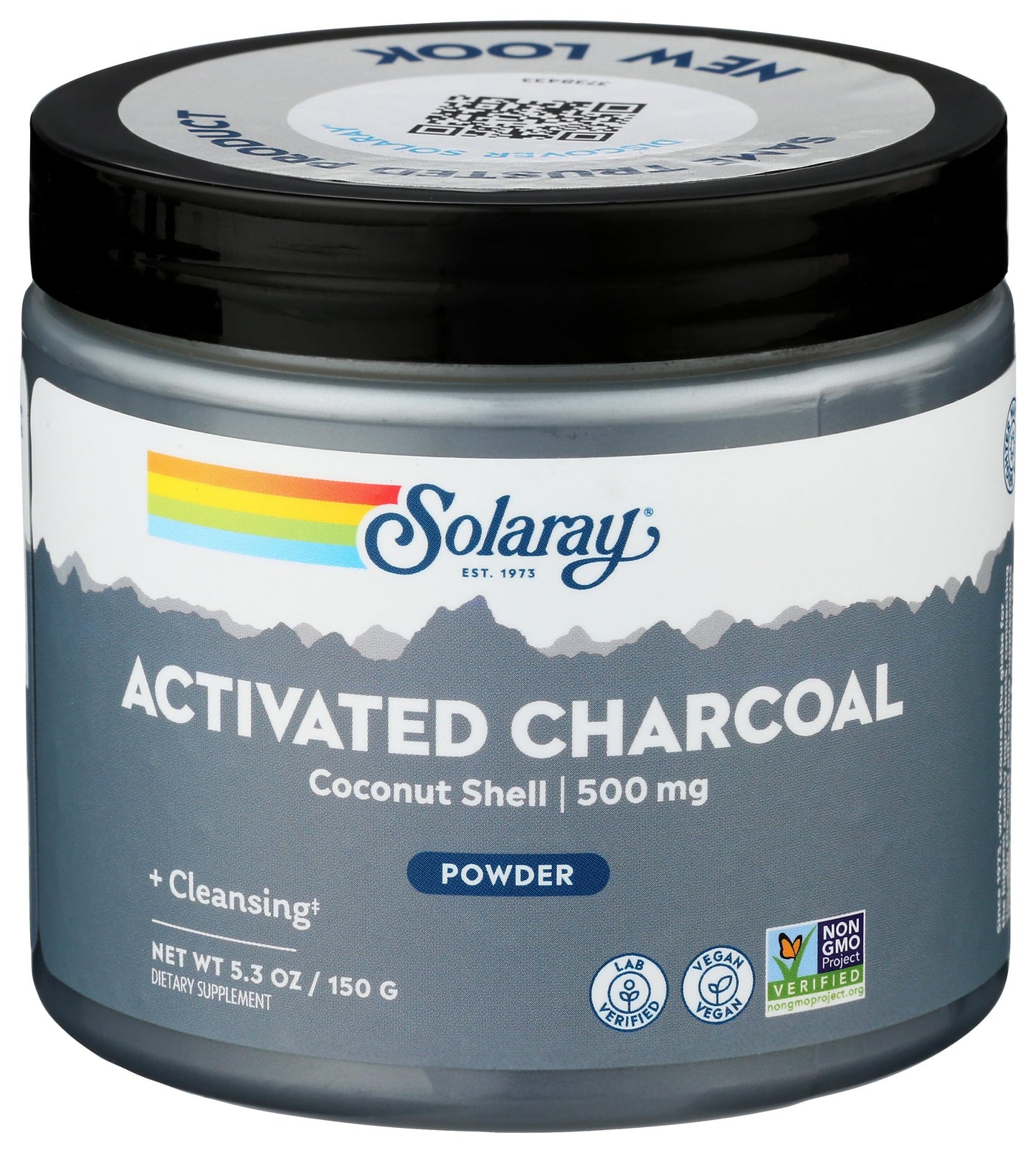 Solaray Activated Coconut Charcoal Powder non GMO lab verified seals on packaging