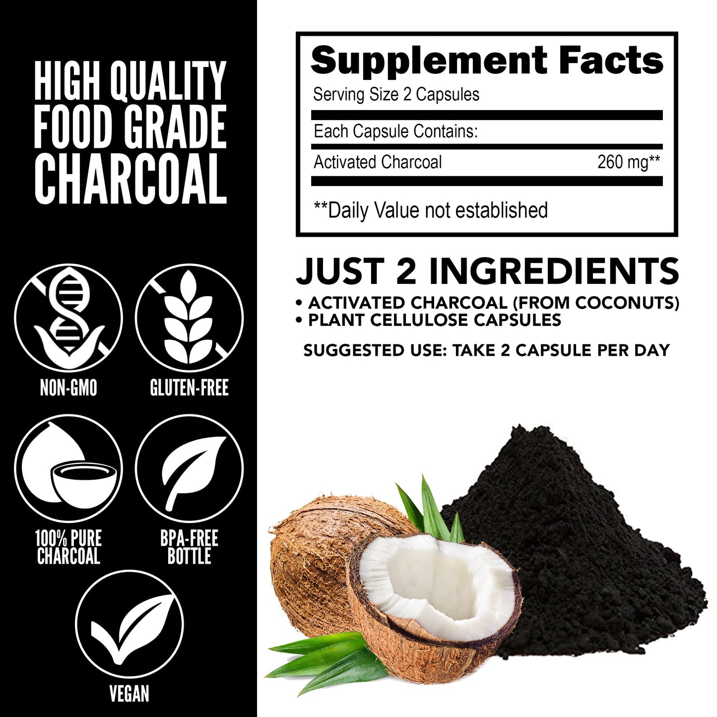 Close up of the vegetarian capsules seal on a bottle of Yerba Prima Activated Coconut Charcoal.