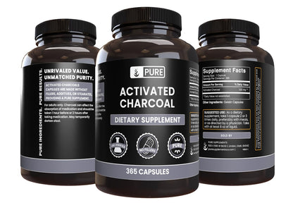 Pure Original Ingredients Charcoal 365 capsules packaging close up.