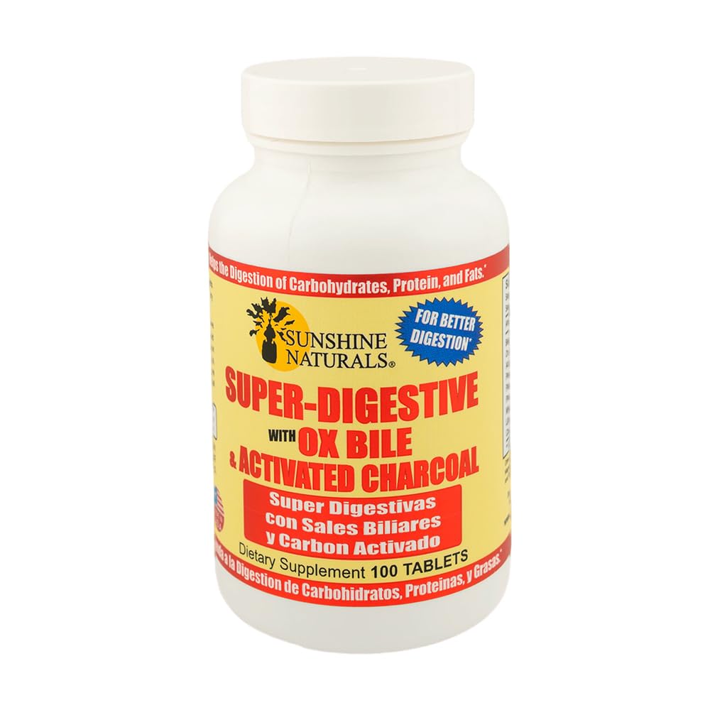 Sunshine Naturals Ox Bile and Activated Charcoal tablets packaging details