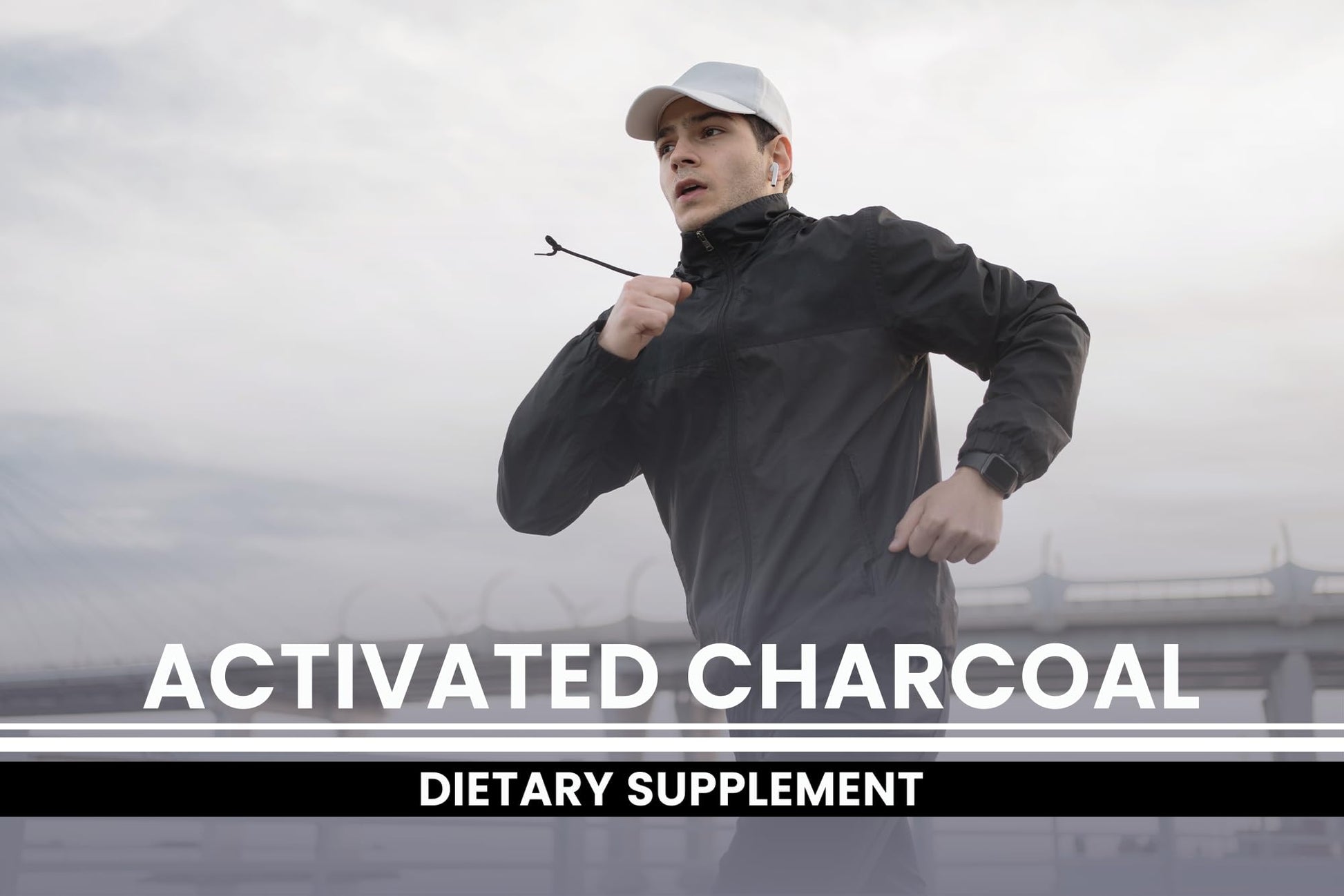 Activated charcoal dietary supplement for bloating relief and stomach comfort.