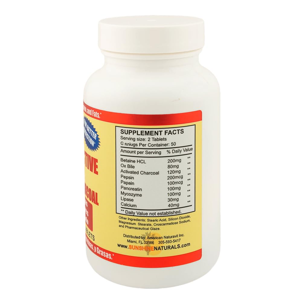 Supplement facts label on Sunshine Naturals Super Digestive 100 Tablets