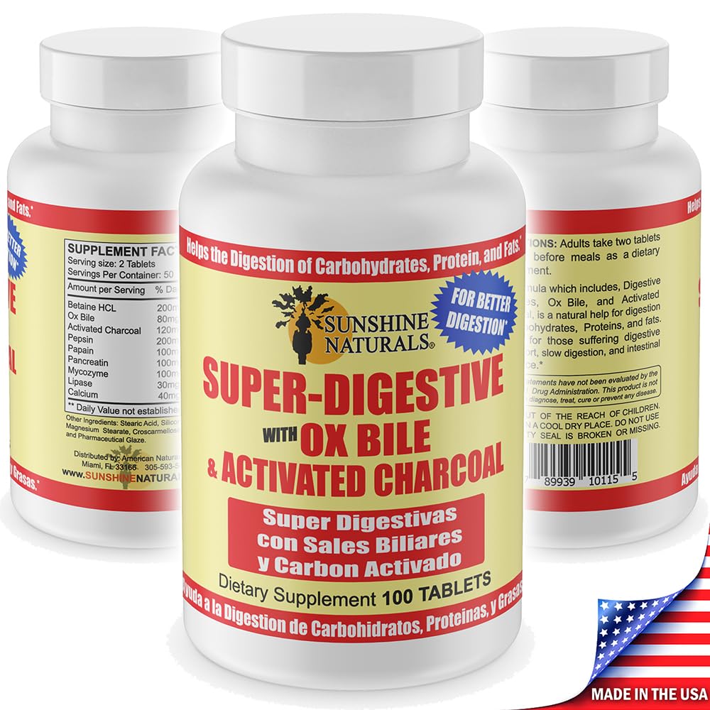 Ox bile and charcoal formulation dietary enzymes by Sunshine Naturals