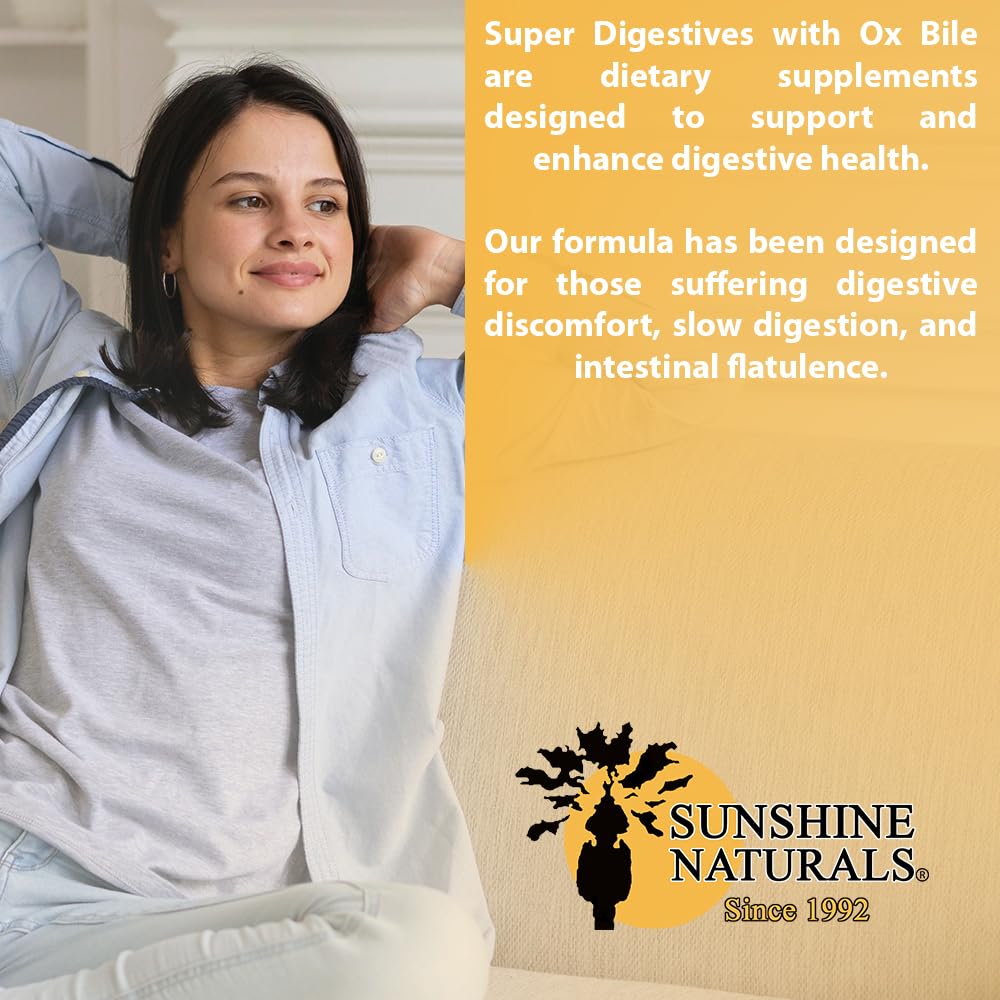 Close up view of Sunshine Naturals digestive aid tablets bottle