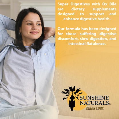 Close up view of Sunshine Naturals digestive aid tablets bottle