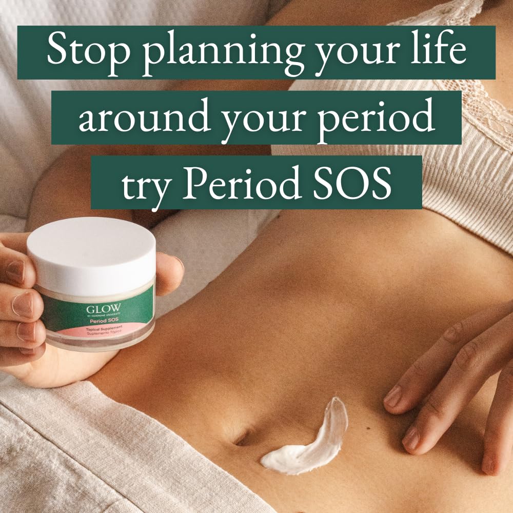 Glow Botanica Period SOS cream displayed with natural botanical elements