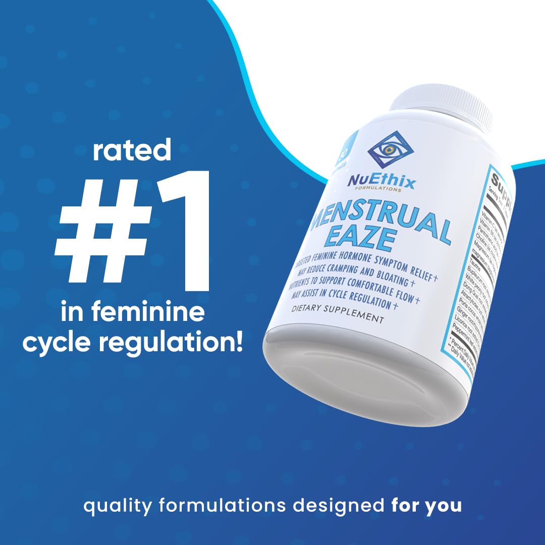 NuEthix Formulations feminine wellness supplement bottle detailing clean ingredients and cycle regulation benefits.