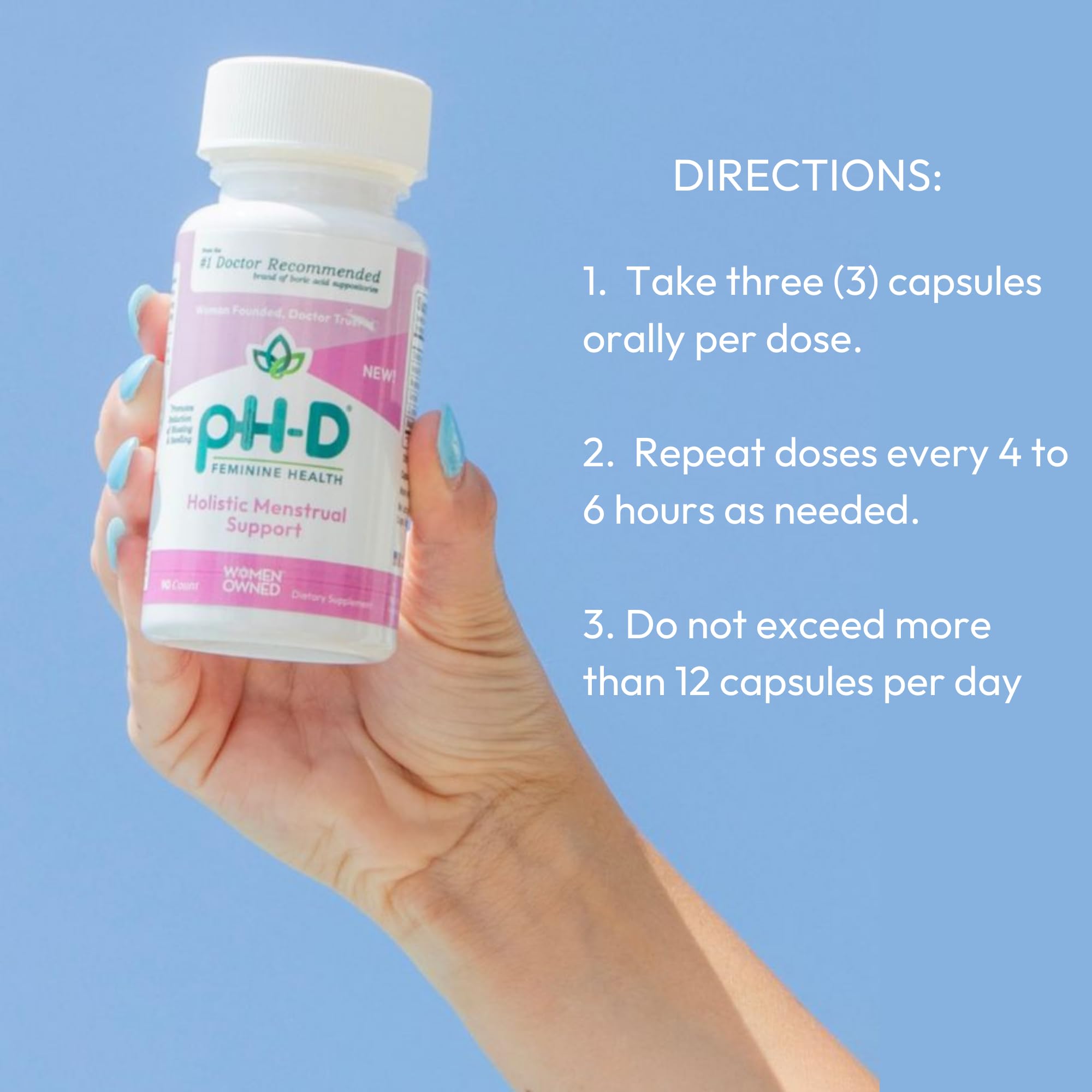 Close up of pH-D Feminine Health holistic capsule supplement