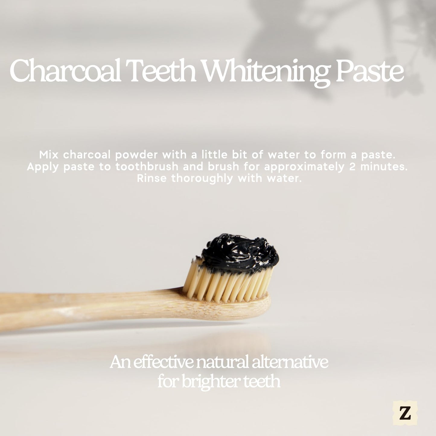 Back label of Zen Principle charcoal powder displaying detailed product specifications and ingredients.