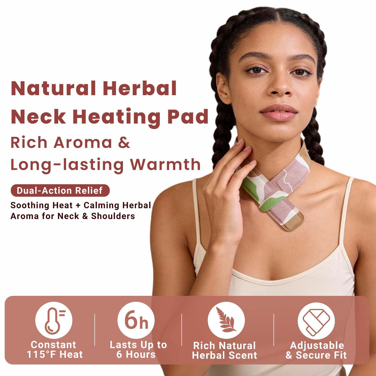 User wearing Zhenyemei steam heat pad for neck relief