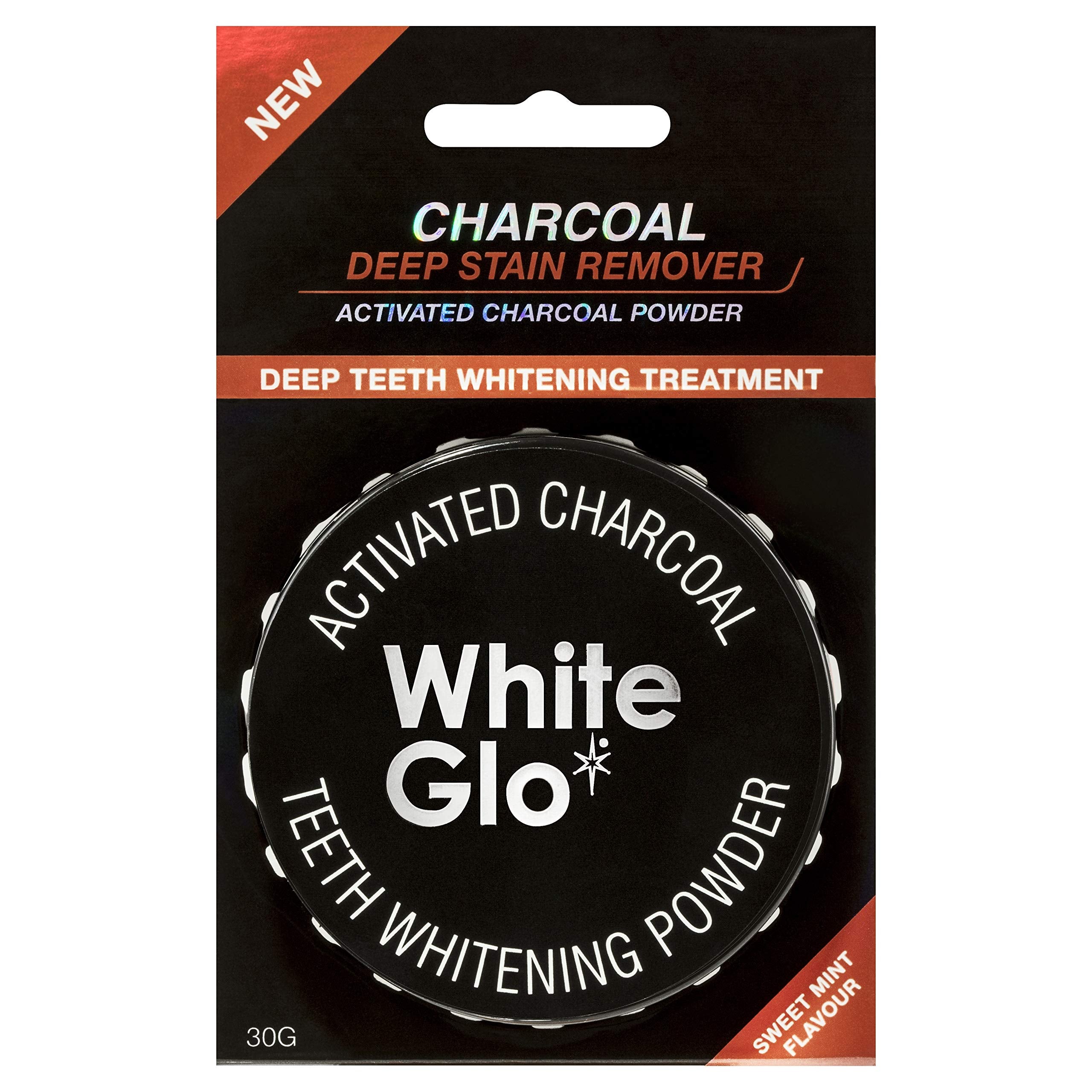 Highly absorbent activated carbon teeth polishing powder container for deep stain removal and enamel whitening