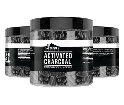 Earthborn Elements Activated Charcoal supplement facts and ingredients label on the back of the bottle