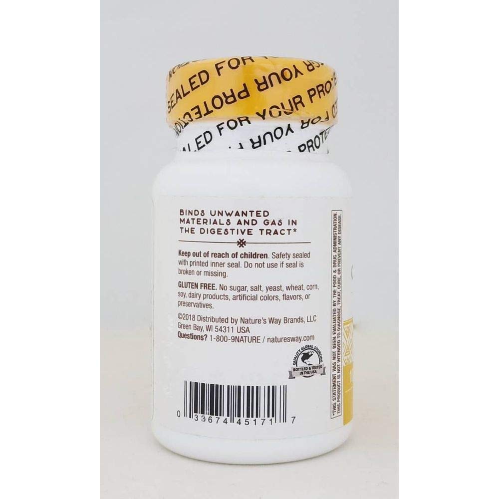 Premium imported USA Nature's Way activated charcoal capsules supplement facts label