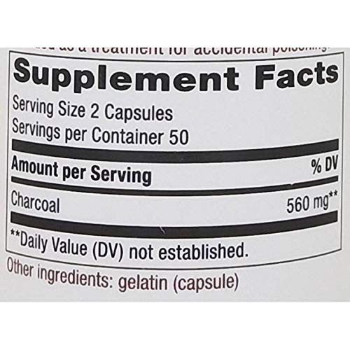 Authentic Nature's Way activated charcoal 560 milligrams serving intestinal cleanser capsules