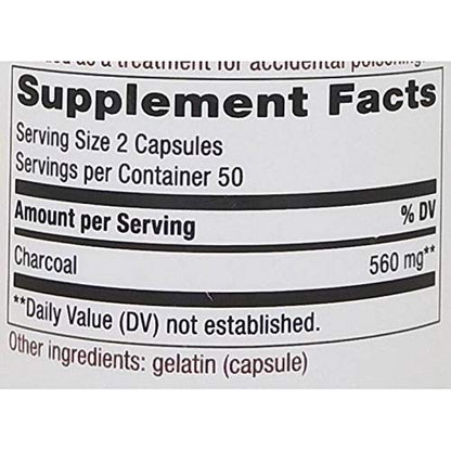 Authentic Nature's Way activated charcoal 560 milligrams serving intestinal cleanser capsules