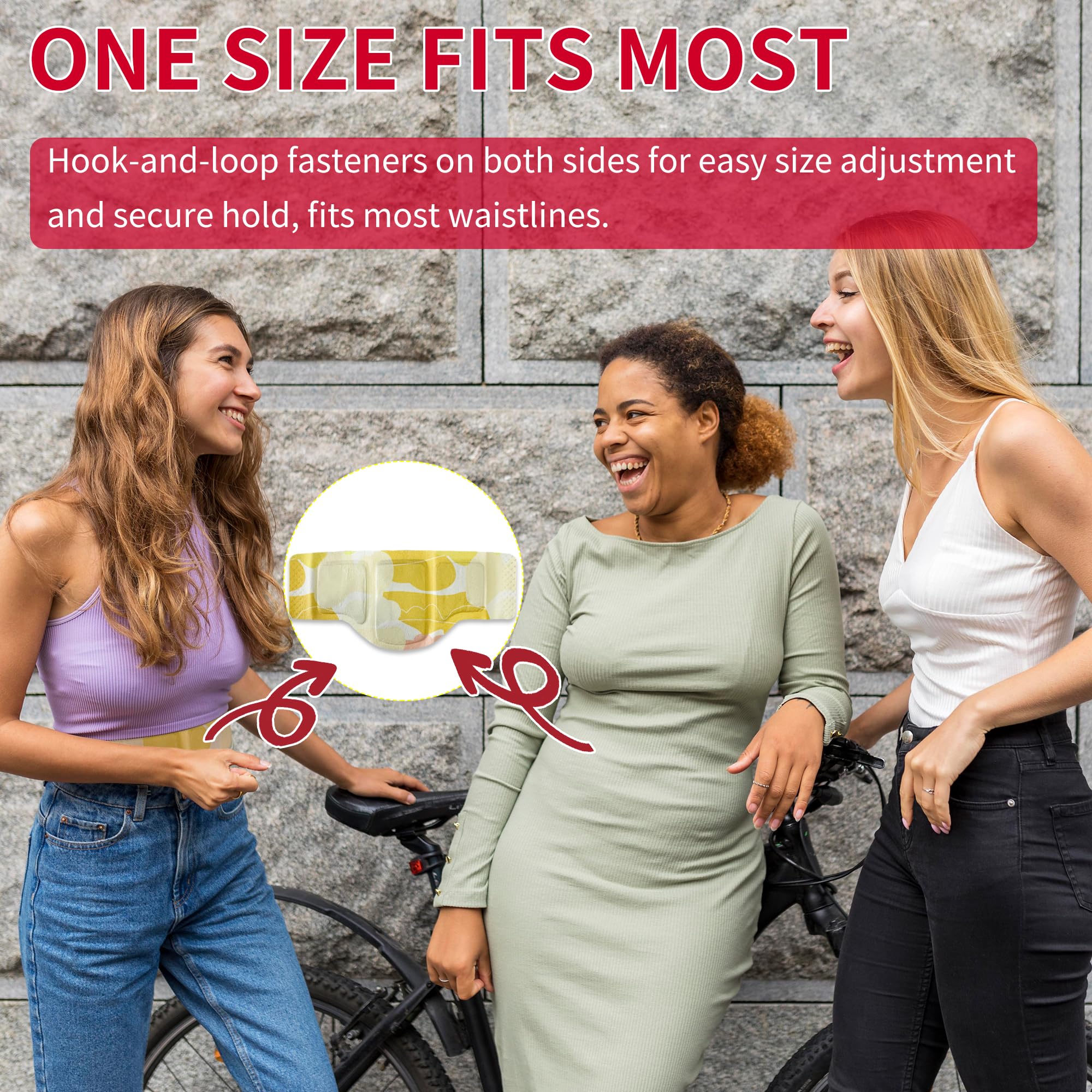 Woman using Ifory menstrual heating belt discreetly under clothes