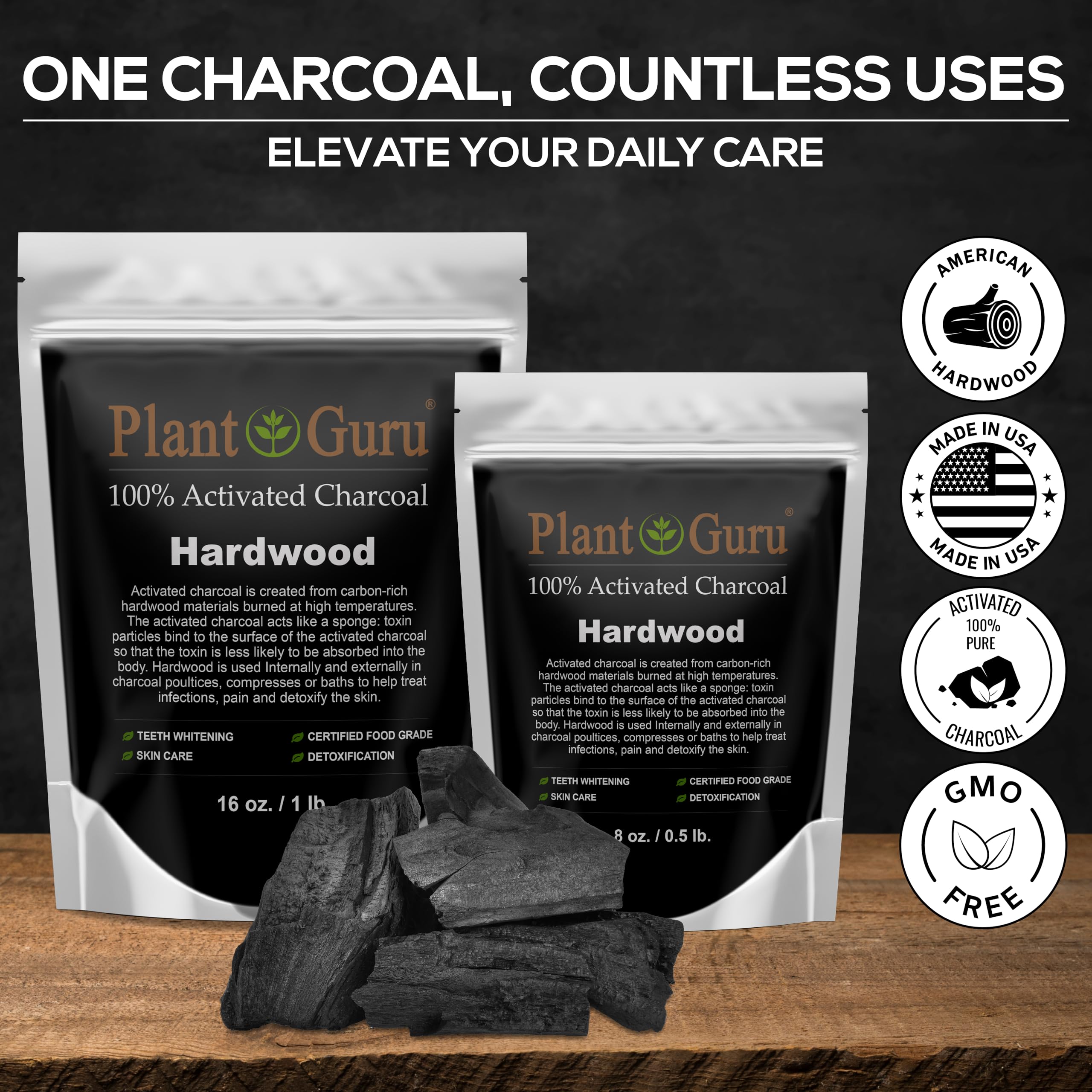 Pure hardwood activated charcoal bulk powder for organic skincare and face masks