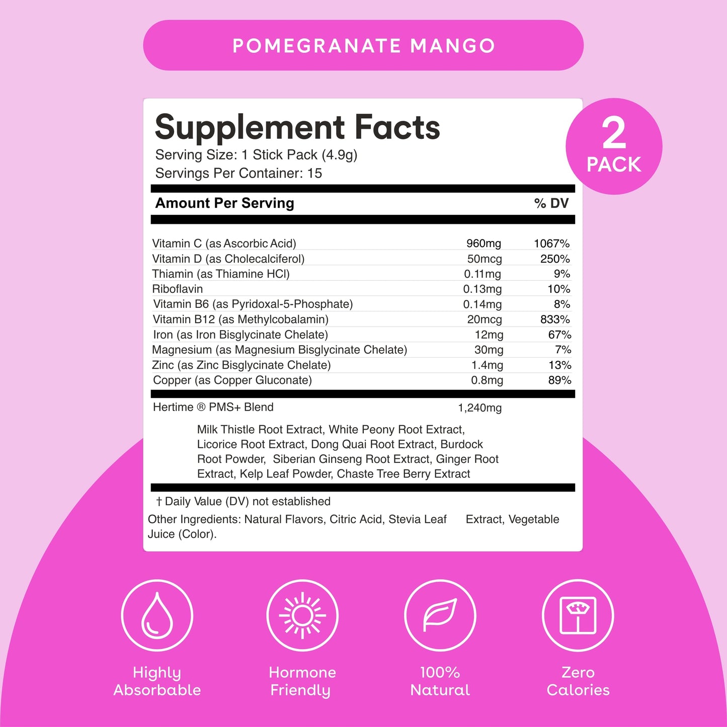 Mixhers Hertime PMS nutritional facts and ingredient label