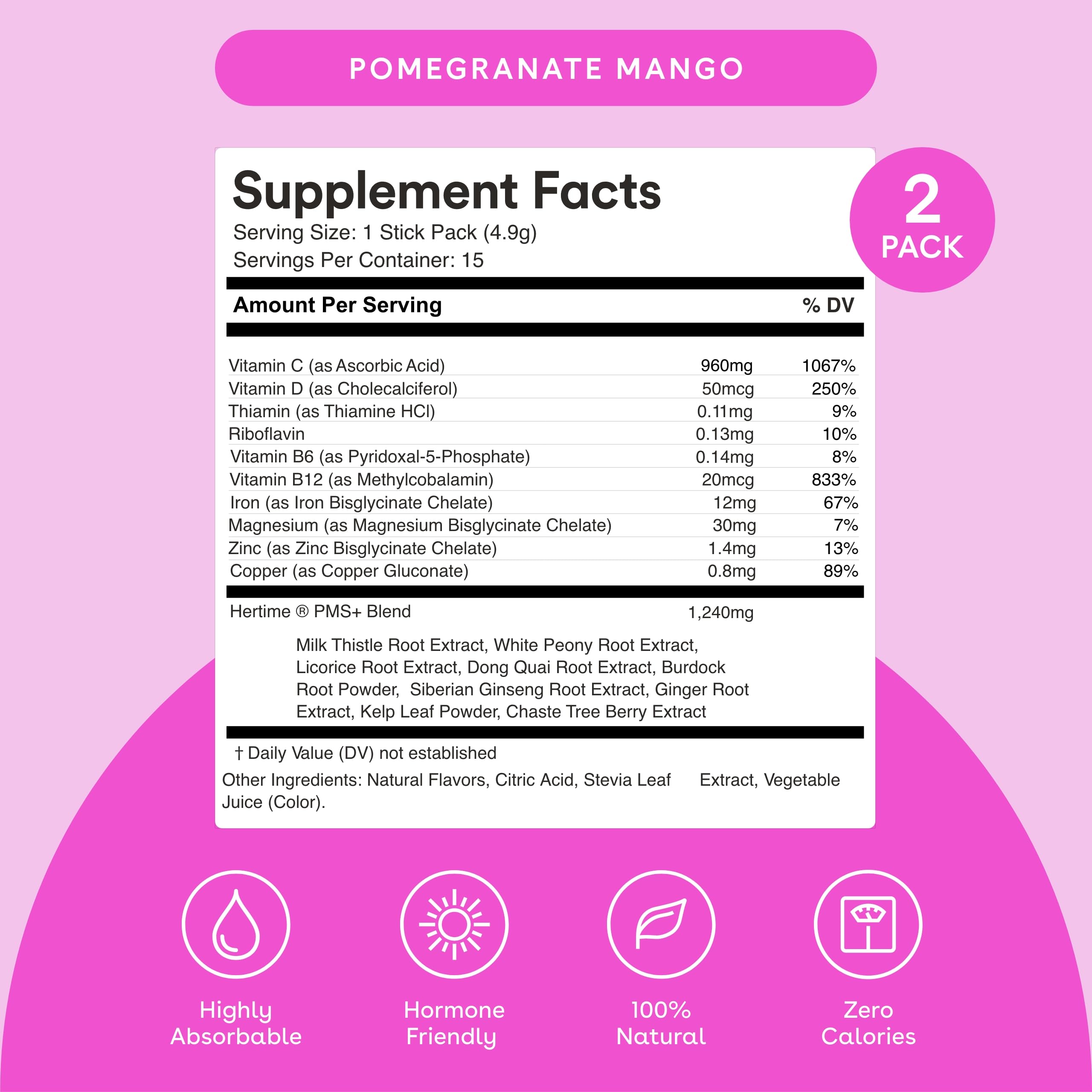 Mixhers Hertime PMS nutritional facts and ingredient label
