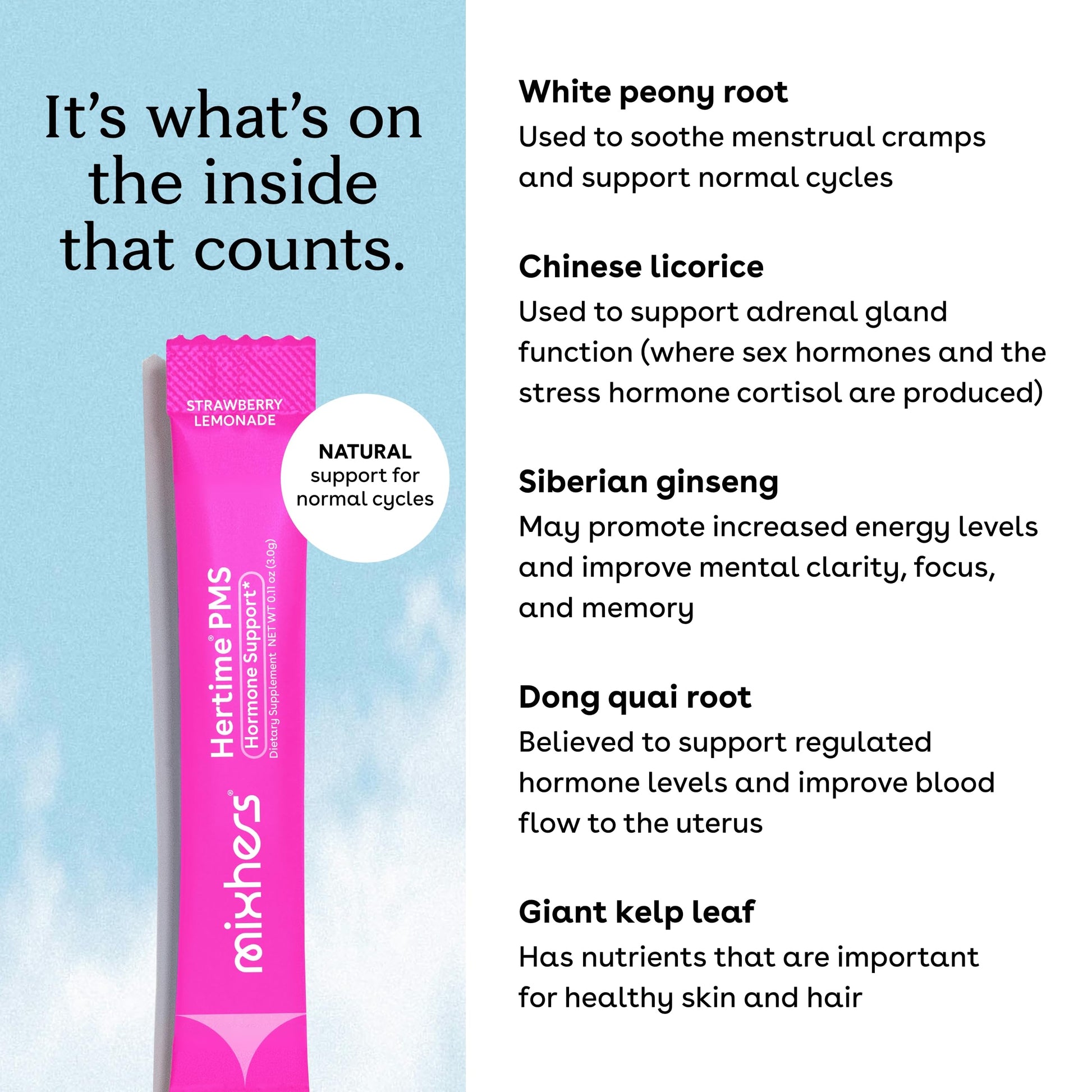 Close up of Mixhers Hertime PMS drink mix powder texture