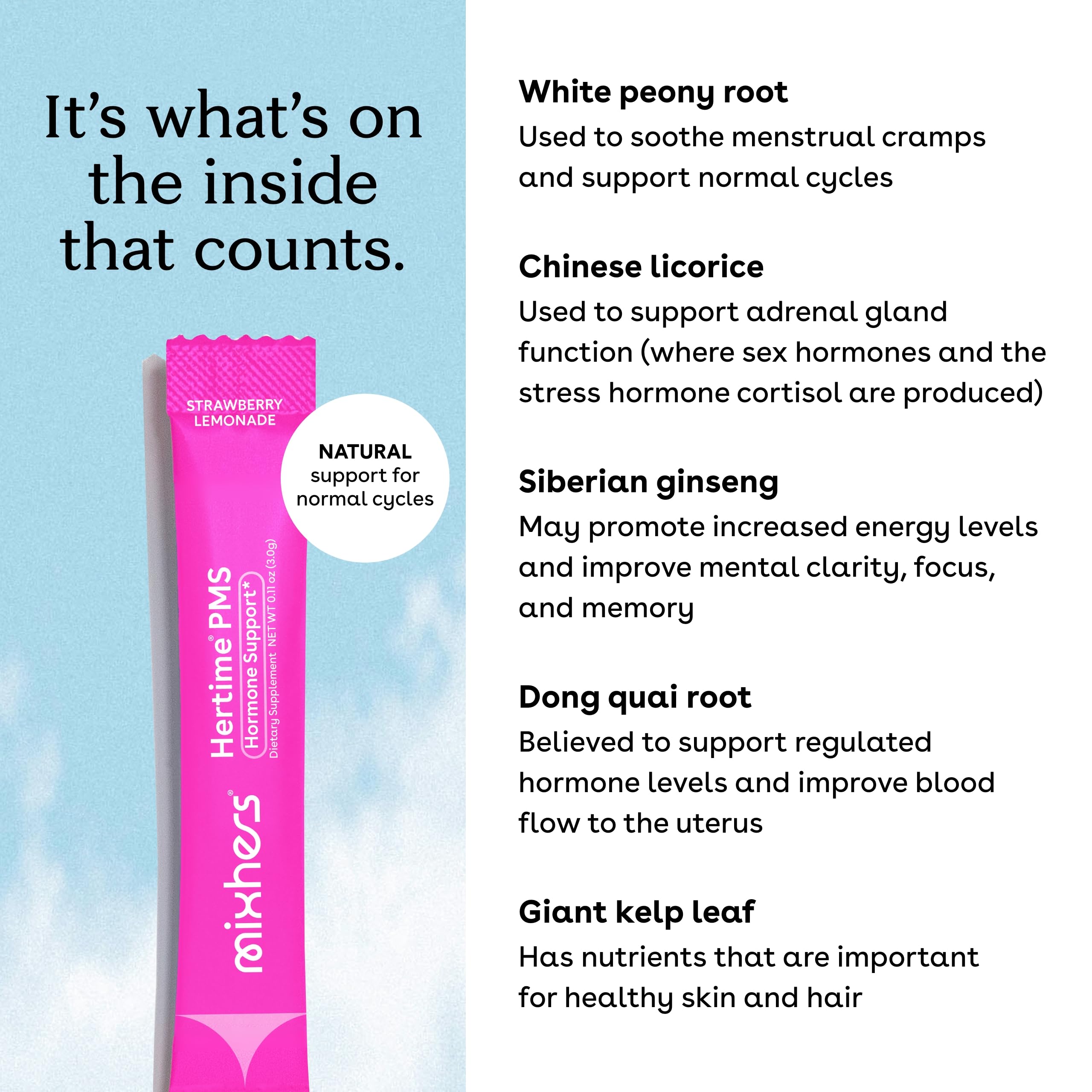 Close up of Mixhers Hertime PMS drink mix powder texture