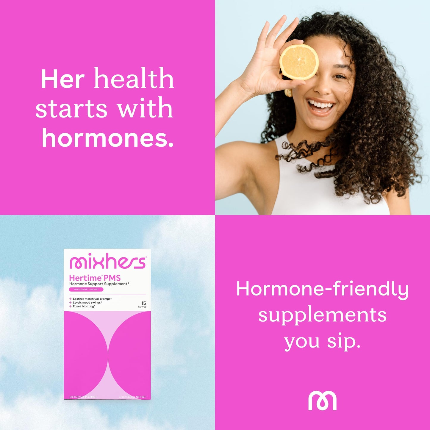 Woman enjoying a glass of prepared Mixhers Hertime PMS drink