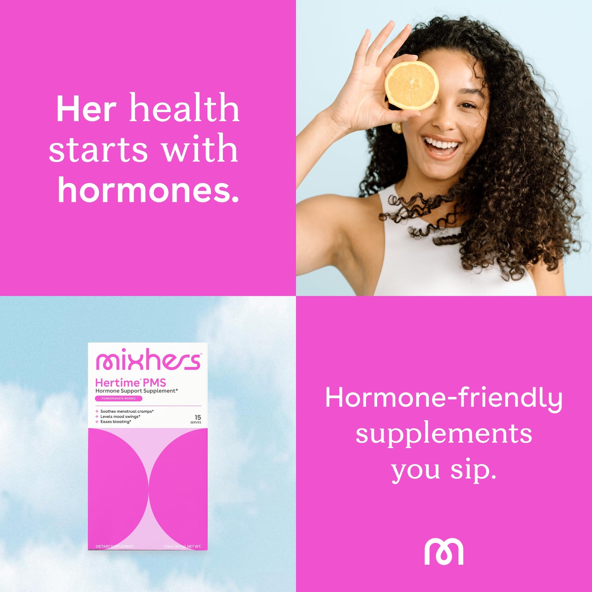 Woman enjoying a glass of prepared Mixhers Hertime PMS drink