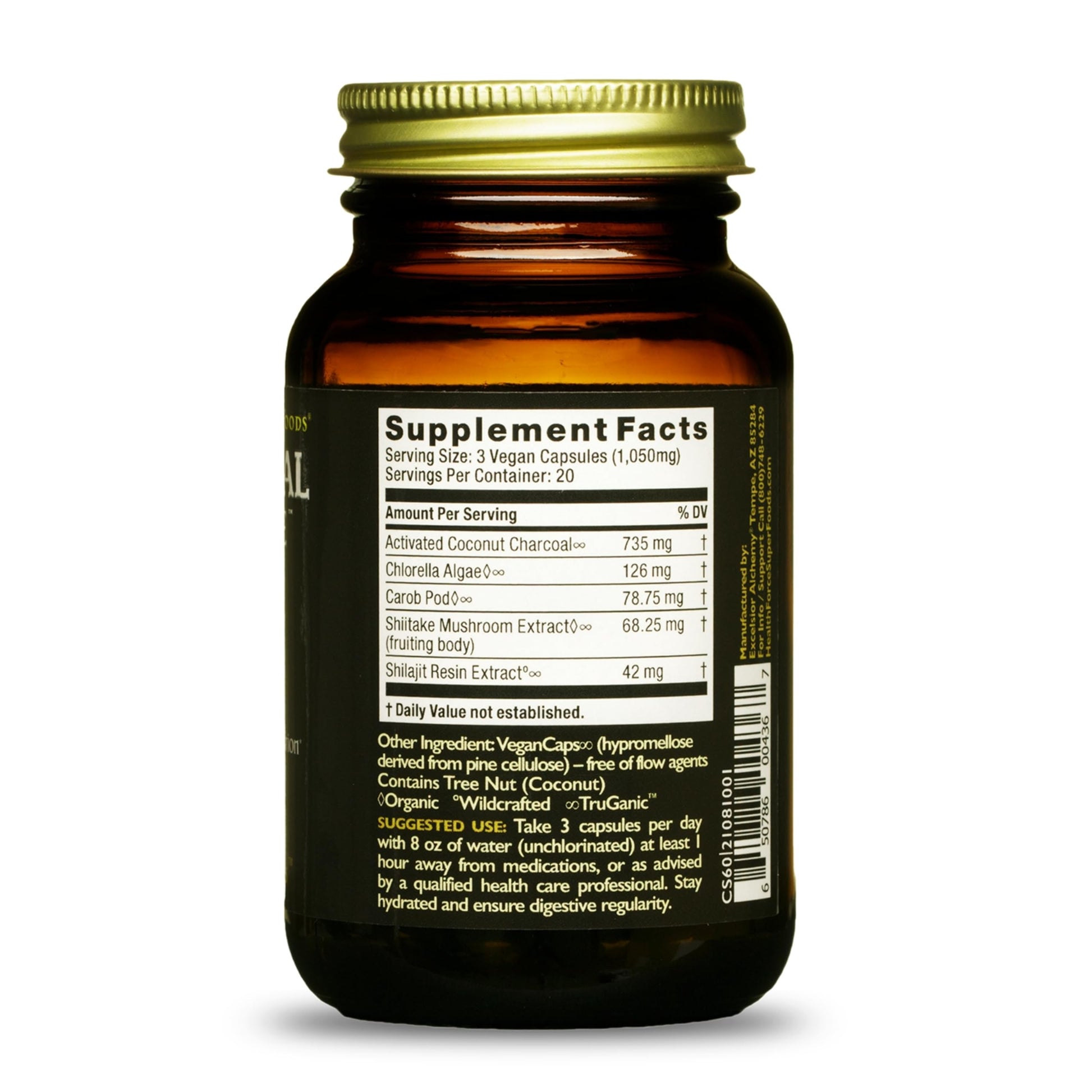 Healthforce Superfoods Charcoal Supreme activated coconut charcoal supplement nutritional facts label