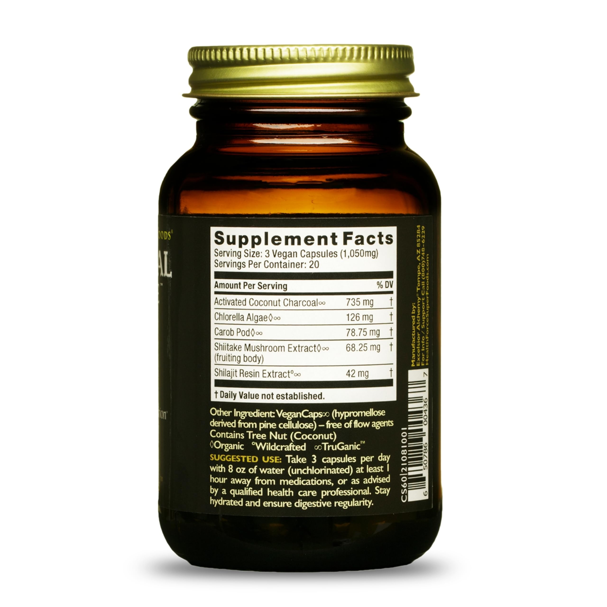 Healthforce Superfoods Charcoal Supreme activated coconut charcoal supplement nutritional facts label