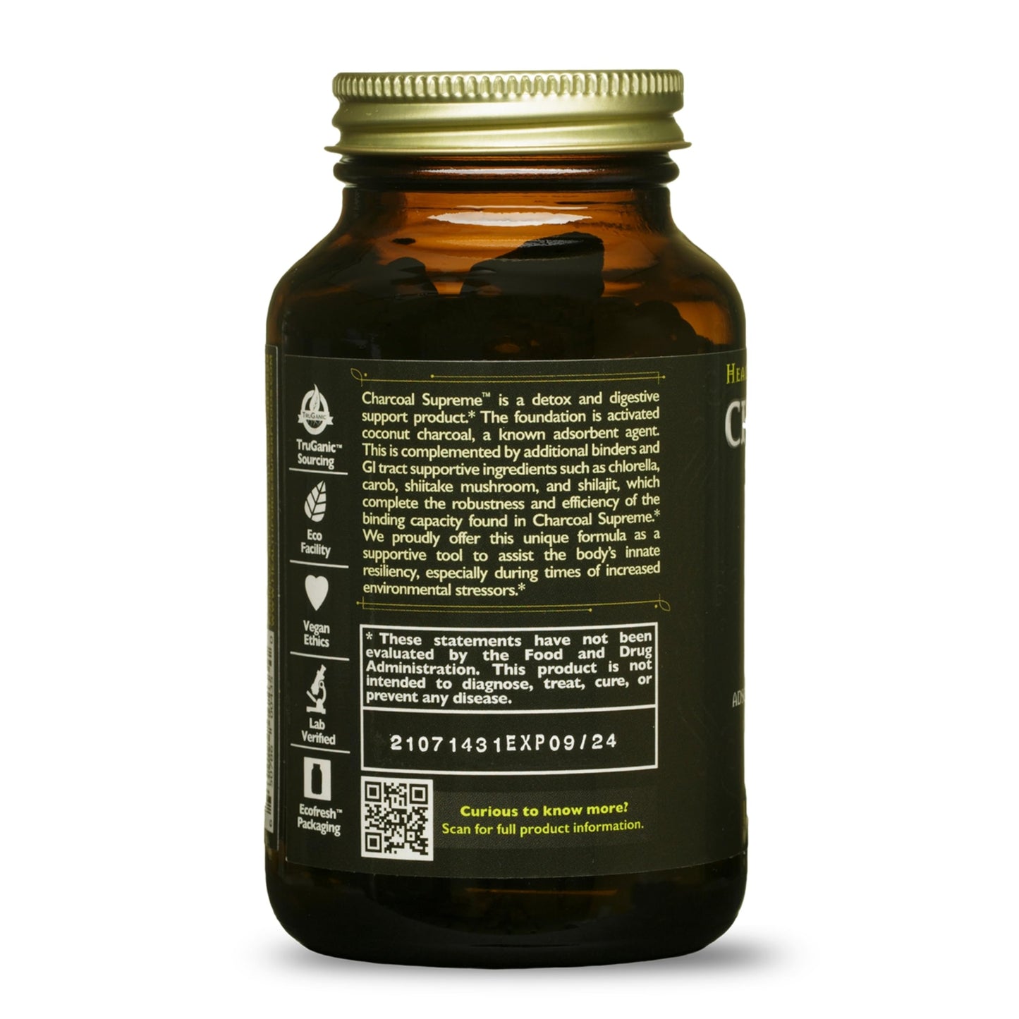 Healthforce Superfoods Charcoal Supreme vegan capsules for gas and bloating relief