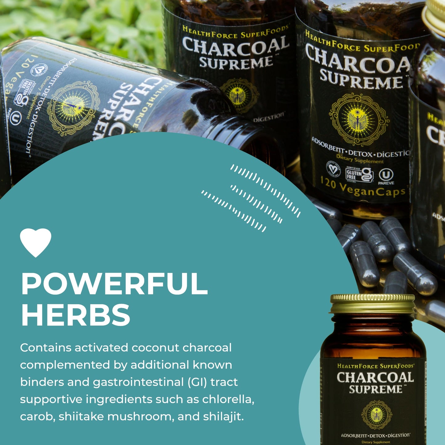 Healthforce Superfoods Charcoal Supreme TruGanic standard plant based ingredients close up