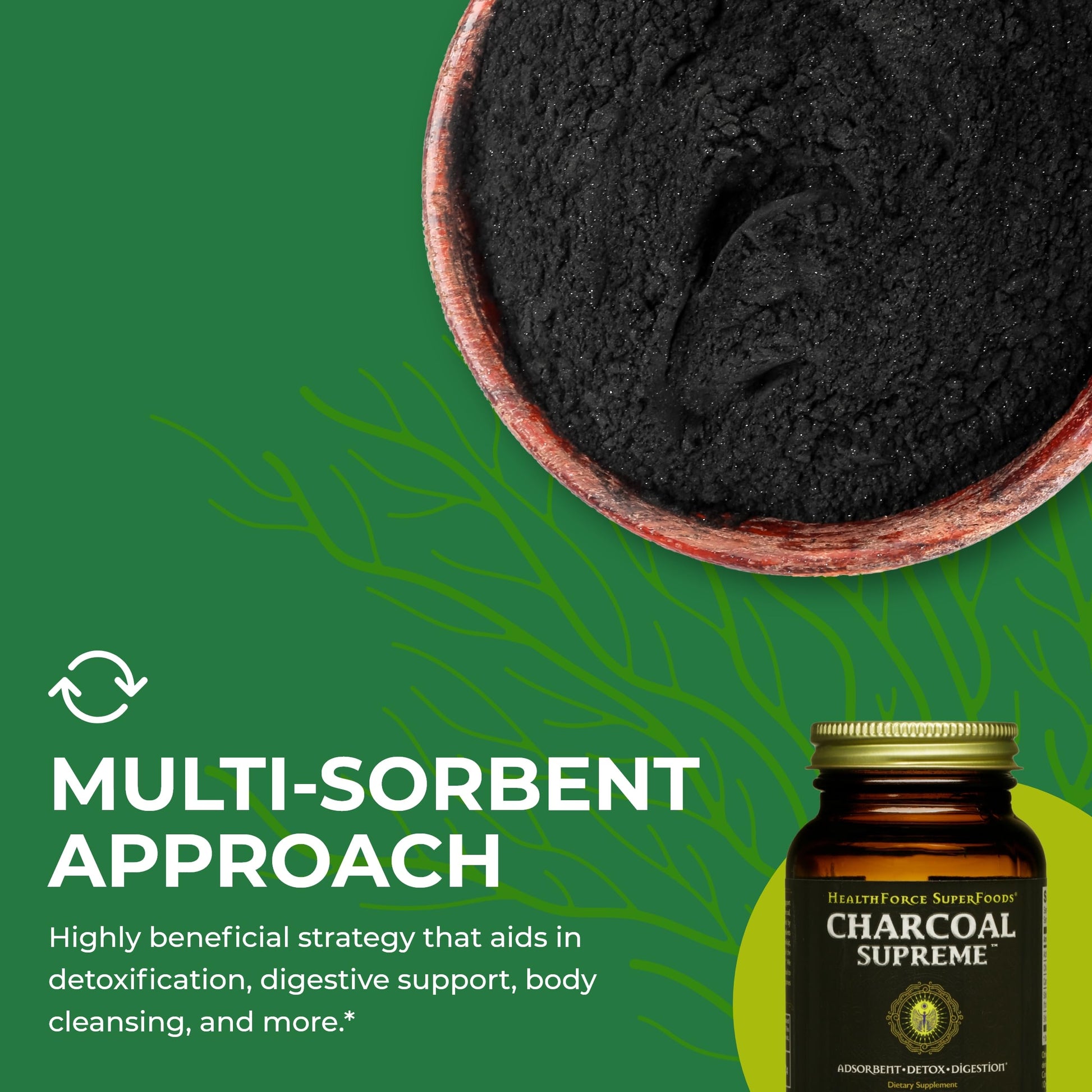 Healthforce Superfoods Charcoal Supreme 60 counts bottle side panel showing directions for use